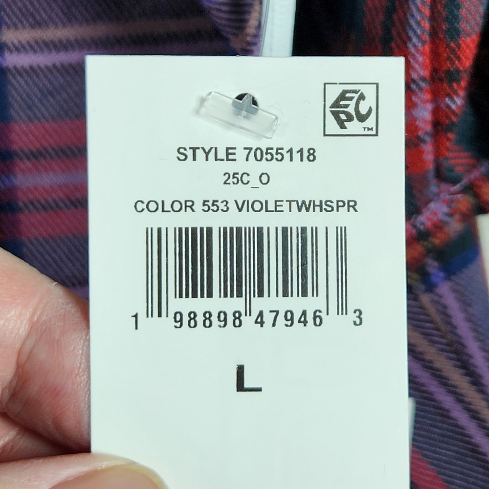 CeCe‎ Peplum Top Womens Large Violet Plaid Velvet Bow Short Puff Sleeve Preppy - Picture 4 of 8